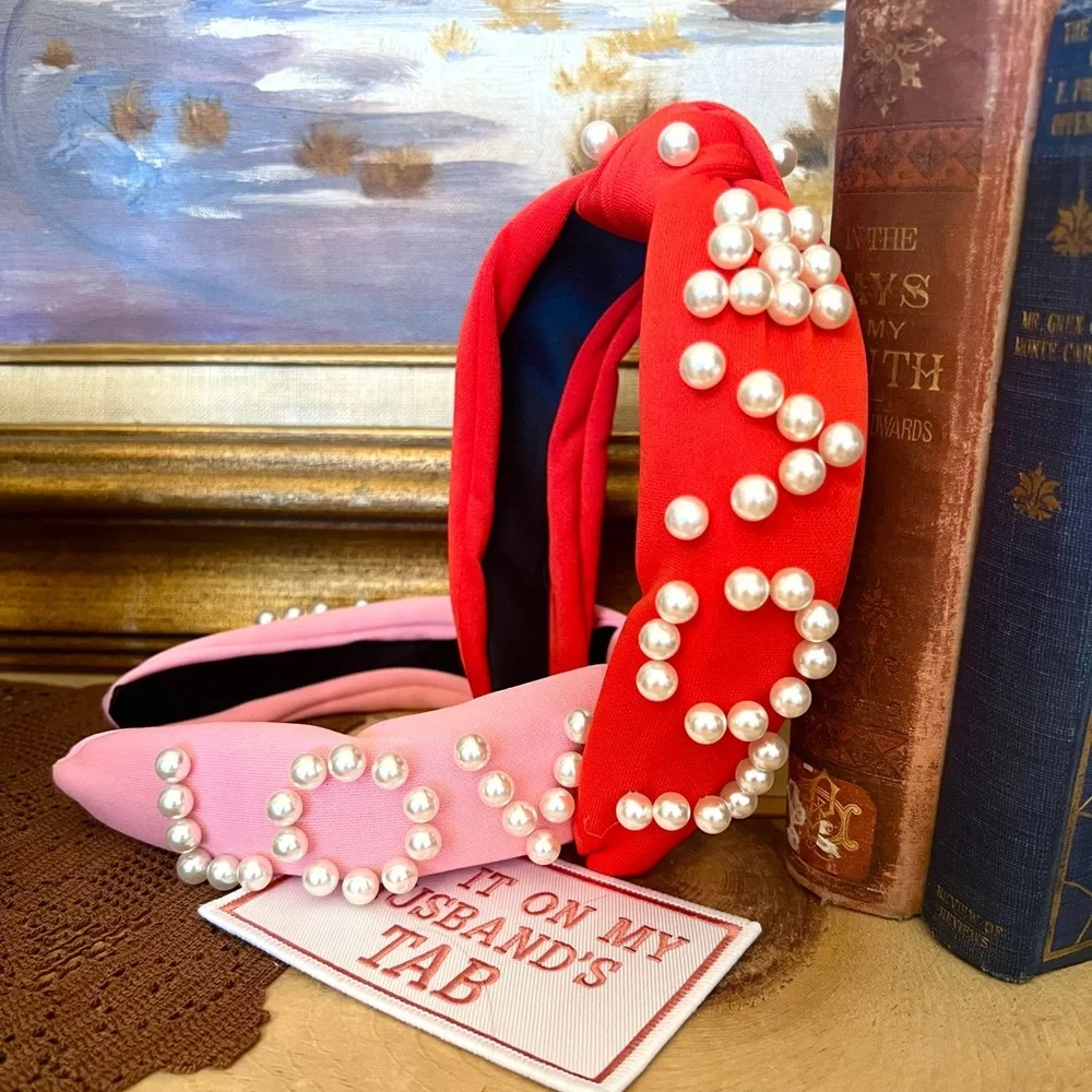 New! The “L.O.V.E” Knotted Faux Pearl Valentine Statement Headband - Picture 1 of 4